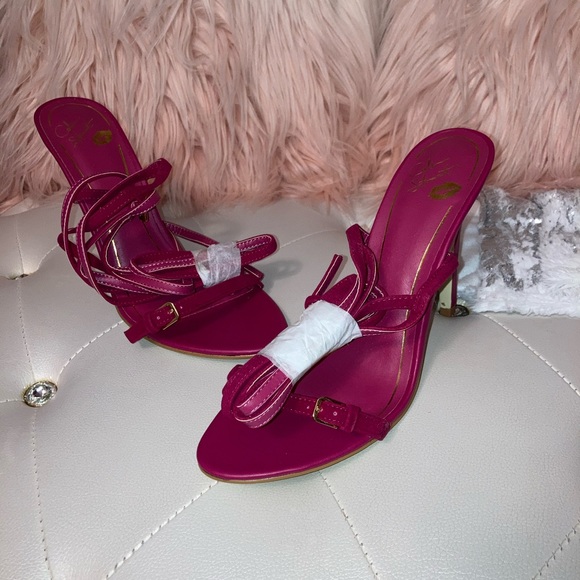 NEW RARE Colin Stuart Faux Suede Ankle Wrap Fuchsia Heeled Sandals Size 10B - Picture 5 of 16